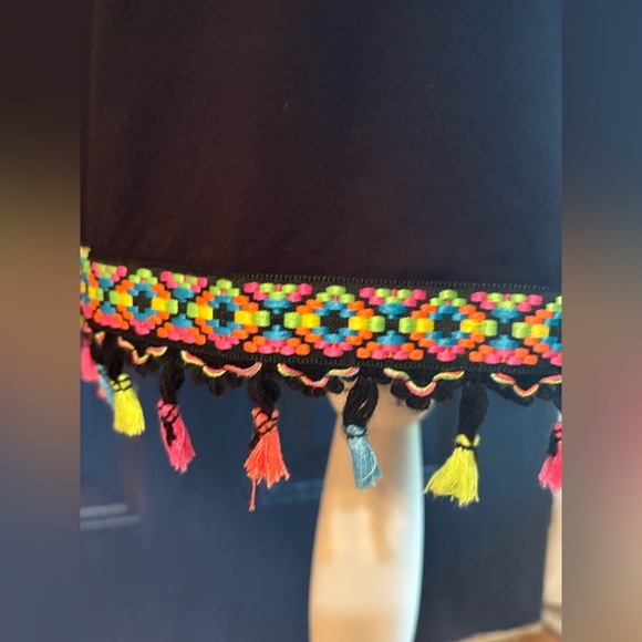 Versona Black Dress with Colorful Trim tassel’s. Size Small. - Picture 2 of 12